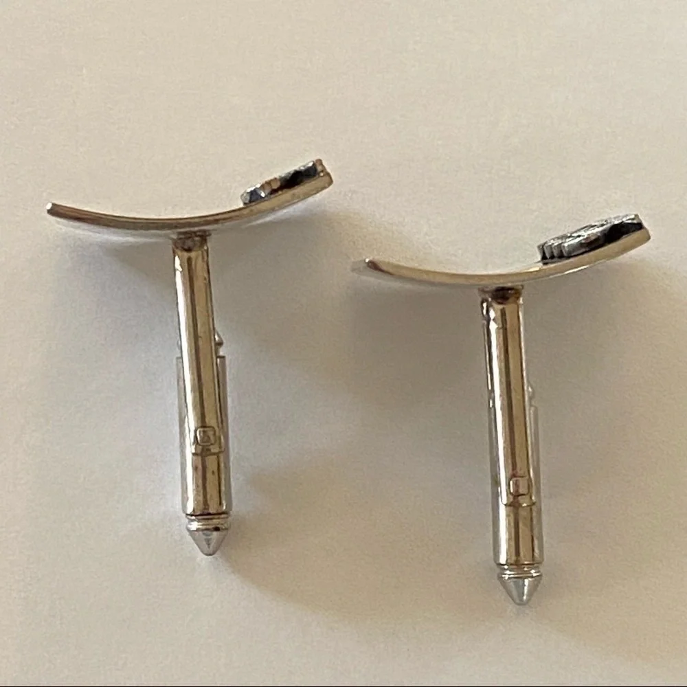 Vintage Silver and Black Enamel Curved Square Cufflinks